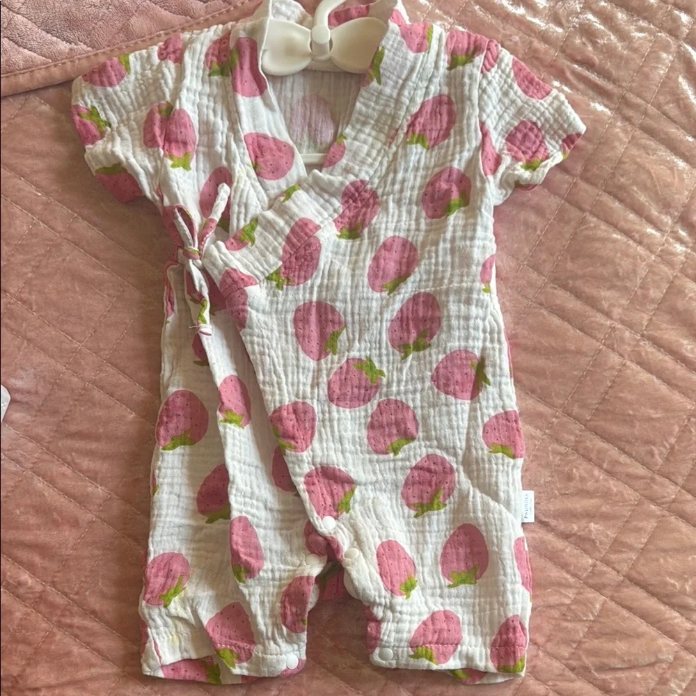 Strawberry Print Kimono Romper